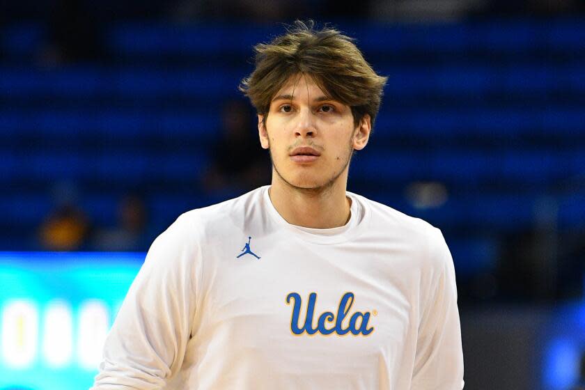 LOS ANGELES, CA - OCTOBER 31: UCLA Bruins forward Berke Buyuktuncel (9) looks on.