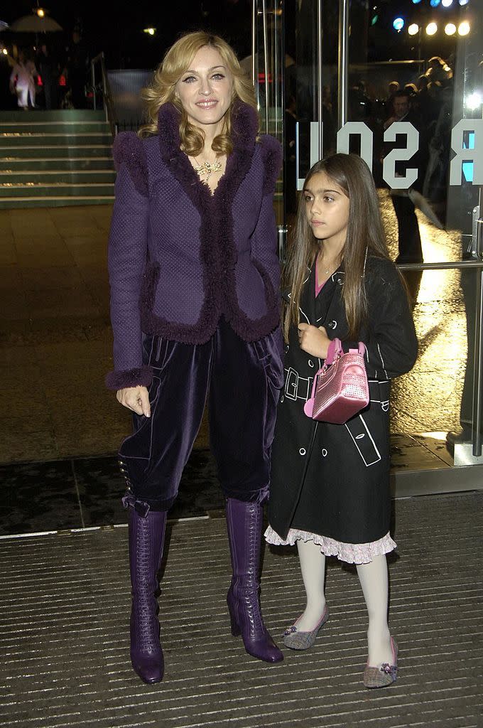 <p>A bold purple look with lace-up boots, velvet harem pants and a shearling-lined blazer. <i>(Photo by Jon Furniss/WireImage)</i></p>