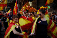 <p>Pro Spain union demonstrators from the city of Reus dance Rumba Catalana music after a rally against Catalonia’s declaration of independence, in Barcelona, Spain, Sunday, Oct. 29, 2017. (Photo: Gonzalo Arroyo/AP) </p>