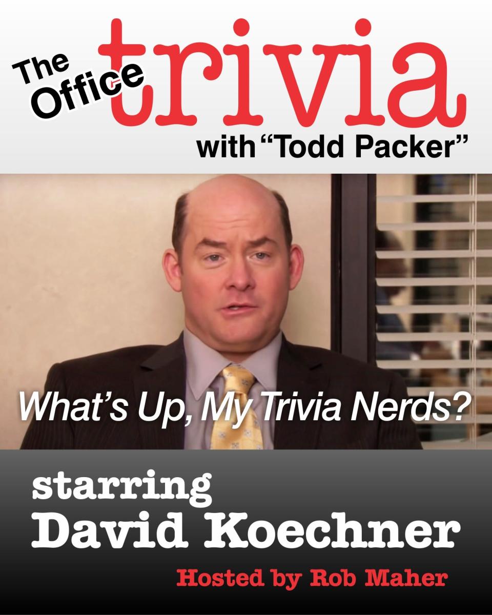 A promotional graphic for "The Office" themed trivia event starring David Koechner.