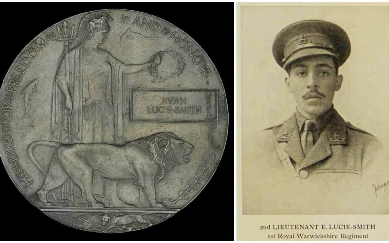 The plaque commemorating Lieutenant Euan Lucie-Smith, of 1st Battalion, Royal Warwickshire Regiment, believed to have been the first black officer commissioned in the British army during the Great War.  - Dix Noonan Webb / SWNS.COM