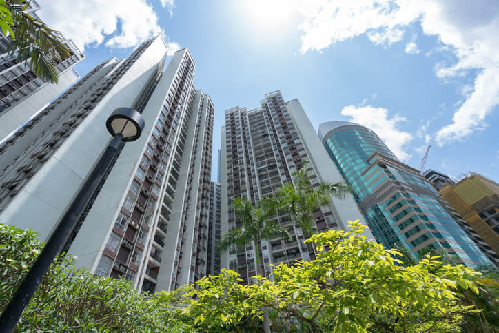 directly below of wealthy residential blocks in central Hong Kong,China.