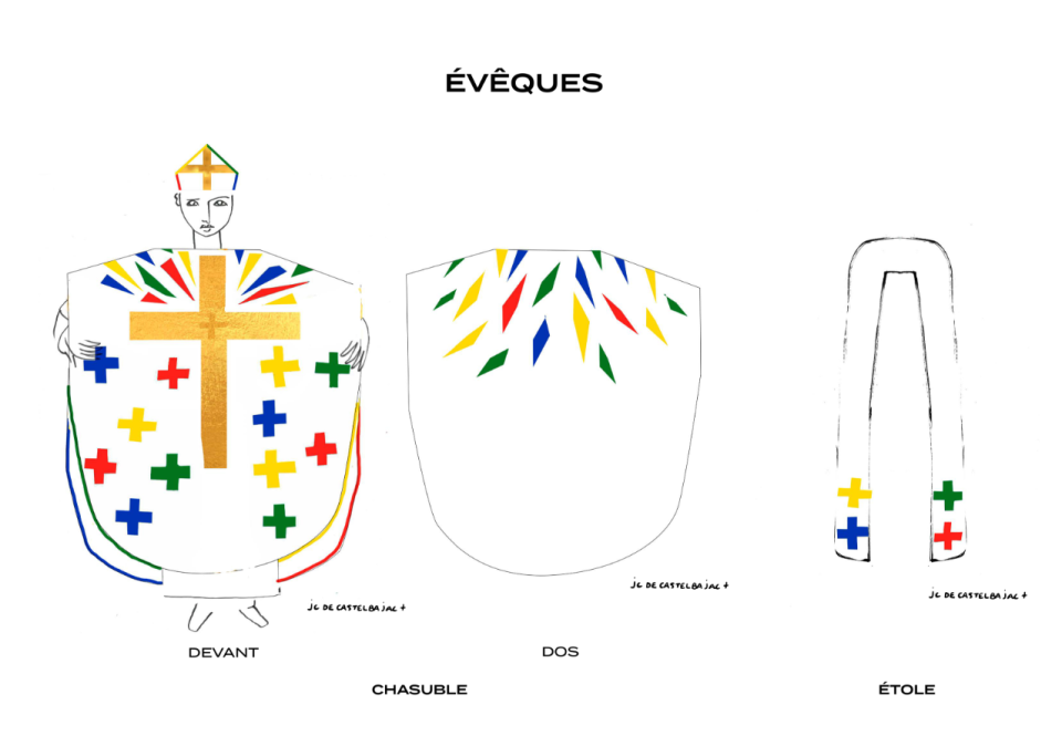 Vêtements lithurgiques des évêques pour la cérémonie d’ouverture de Notre-Dame. 