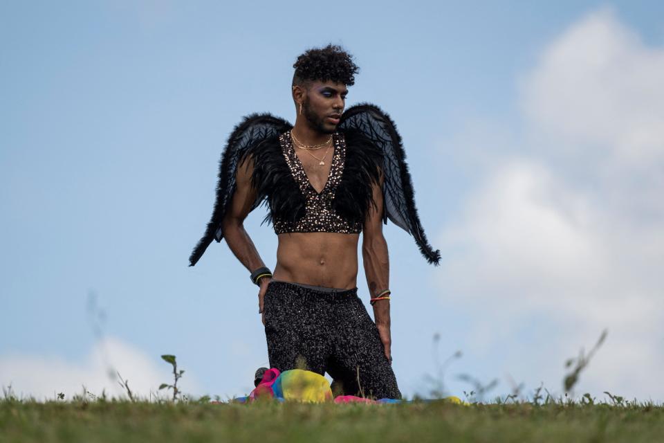 A person takes part in the Puerto Rico Pride Parade in San Juan, Puerto Rico, on June 4, 2023. 