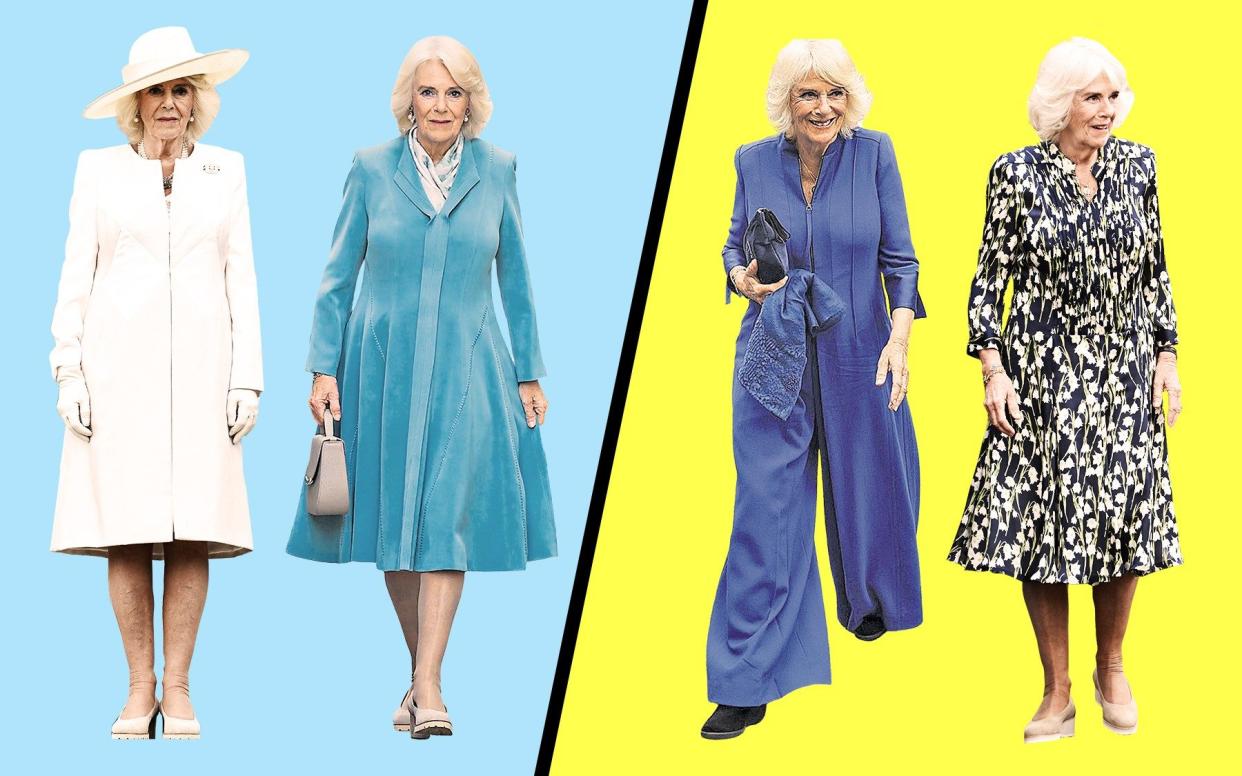 Cobalt blues, jumpsuits and slit necklines have become the Queen's signature looks