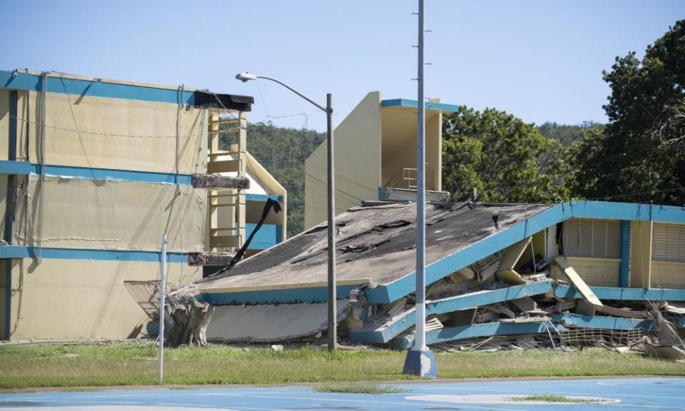 A public school in Guánica, Puerto Rico, collapsed after a magnitude 6.4 earthquake hit just south of the islan on 7 January.