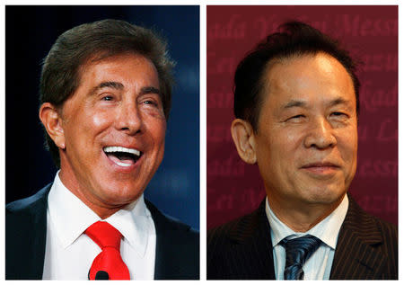 FILE PHOTO -- Combination photo from file photos show Wynn Resorts CEO Steve Wynn (L) and Universal Entertainment Corporation CEO Kazuo Okada. Okada, the Japanese billionaire who is locked in a legal fight with Wynn, on September 17, 2012 stepped up efforts to elect two board members by charging in a letter to the casino's operators board that its board did little to stop the chairman from what he called "questionable actions" by his "personal financial and control goals." REUTERS/Staff/File Photo