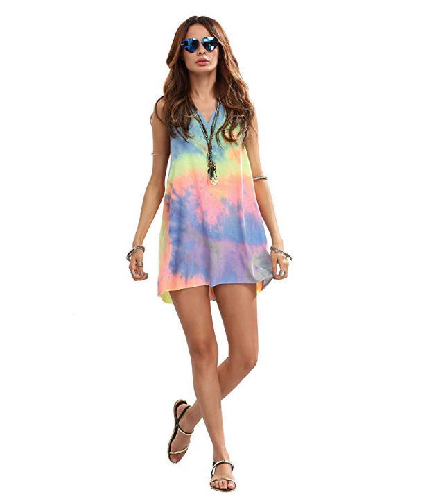 Sleeveless V Neck Tie Dye Tunic Top