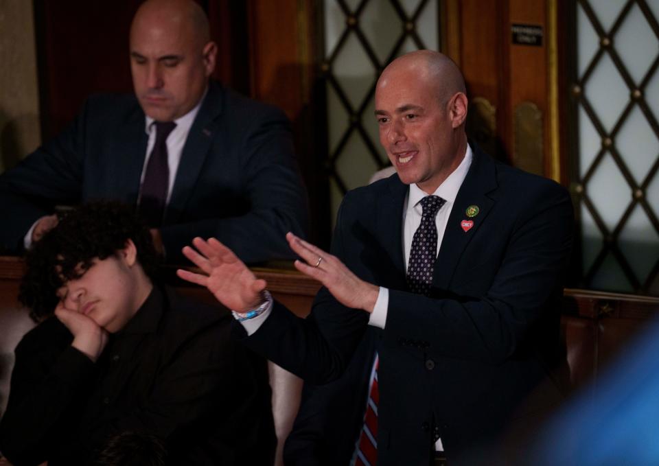 Representative Greg Landsman, D-Ohio, casts his first vote on the floor of the United States House Of Representatives for House Minority Leader Rep. Hakeem Jeffries D-N.Y., as the House votes for Speaker of the House for on his first day as the Congressman for Ohio's First District at the start of the 118th U.S. Congress.