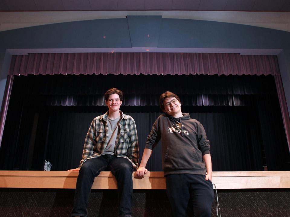 Licking Heights graduating seniors Ayden Kerg, left, and Carter Russ, right, who have been good friends since sixth grade, have performed in every show during their high school years, including the play "Our Town" and the musical "Newsies."