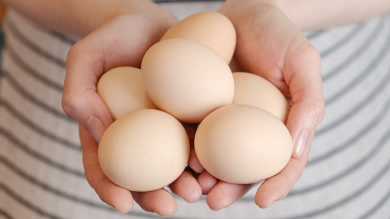 hands holding large eggs