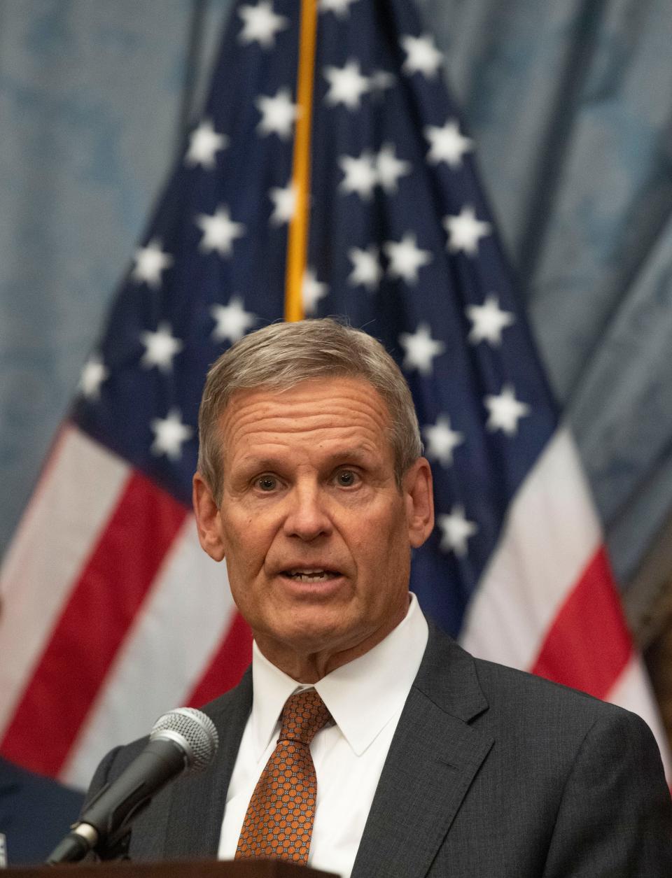 Gov. Bill Lee speaks during a press conference at the end of session at Tennessee Capitol in Nashville, Tenn., Thursday, April 25, 2024.