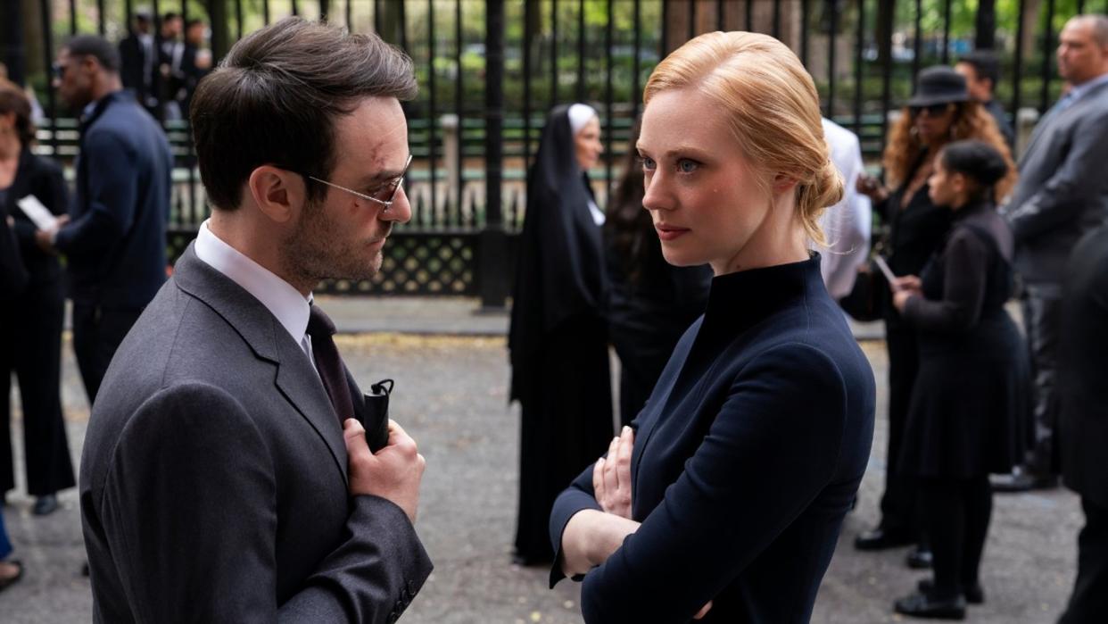  Charlie Cox as Matt Murdock and Deborah Ann Woll as Karen Page in Netflix series Daredevil. 