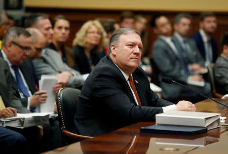 U.S. Secretary of State Mike Pompeo testifies at a hearing of the U.S. House Foreign Affairs Committee on Capitol Hill in Washington, U.S., May 23, 2018. REUTERS/Leah Millis