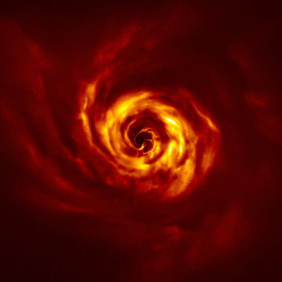 A SPHERE image of the star AB Aurigae shows it to be surrounded by a disk of gas and dust with spiral arms, an indicator that at least one planet is in the process of forming there. Credit: ESO/Boccaletti et al.