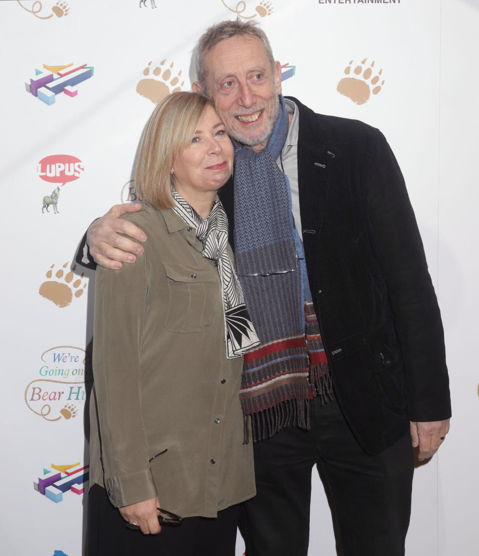 Michael Rosen and his wife Emma-Louise Williams attend a screening of We're Going on a Bear Hunt at the Empire Leicester Square in central London. (Photo by Yui Mok/PA Images via Getty Images)