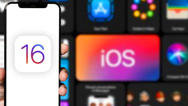  iOS 16 text seen on an iPhone screen 