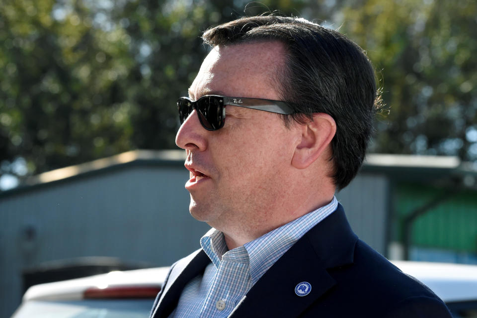 South Carolina Republican Party Chairman Drew McKissick discusses Republicans' election night wins on Wednesday, Nov. 4, 2020, in Ladson, S.C. (AP Photo/Meg Kinnard)