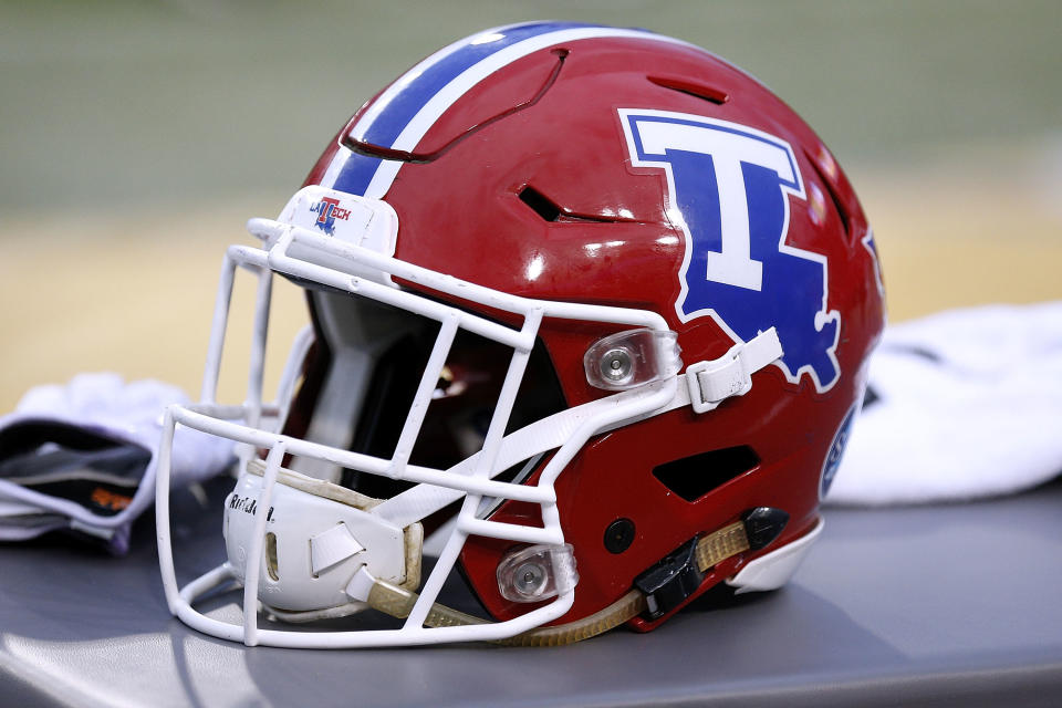 BATON ROUGE, LA - SEPTEMBER 22: A Louisiana Tech Bulldogs helmet is seen during a game against the LSU Tigers at Tiger Stadium on September 22, 2018 in Baton Rouge, Louisiana.  (Photo by Jonathan Bachman/Getty Images)