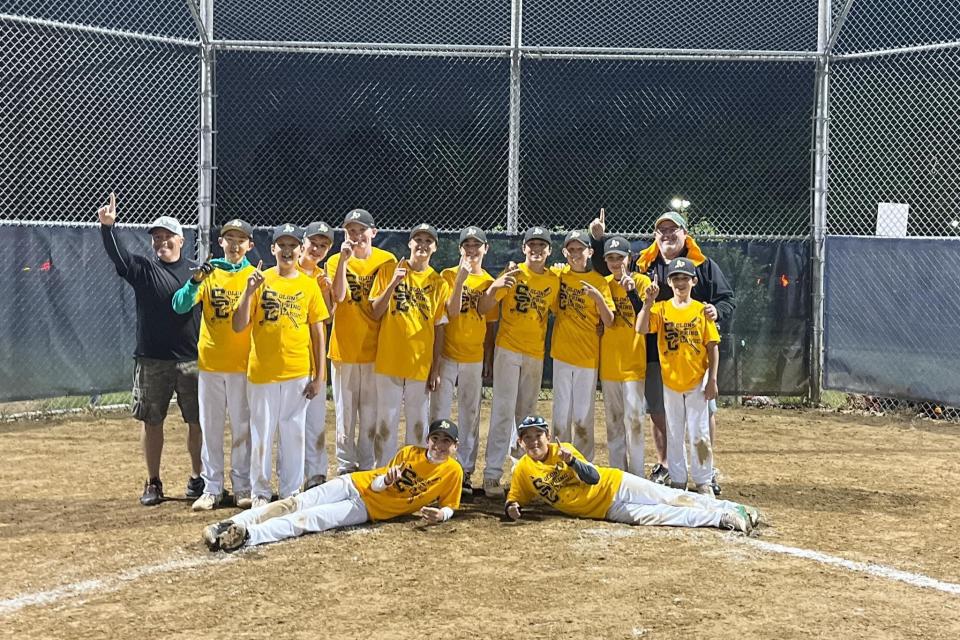 Members of the Aurora Athletics 12U travel baseball team are Brady Palmer, Cannon Driscoll, Ethan Yim, Cam Marquart, Kalen Mulligan, Will Prahler, Mason Berger, Colton Logon, Dom Courtad, Jack Rachel, Noah Orlando, Dylan Westendorf and coaches Dave Lieberth and Tim Logan. The Athletics recently won the Solon Spring Classic with a 4-1 record, defeating Broadview Heights 6-2 in the championship game. That win avenged a 5-1 loss to Broadview Heights in pool play. Aurora also defeated Wickliffe 8-3 and Brunswick 8-0 in pool play, then knocked off Ohio Elite 14-5 in the semifinals. The Athletics will play at the Dugout Sports Five Tool Qualifier in Willoughby on June 11-12, and the Nations Five Tool 12U Ohio State Championship in Jackson Township June 16-19.