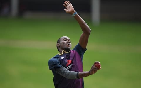 England bowler Jofra Archer in bowling action in the nets during England training ahead of the 4th and Final Test Match at The Wanderers on January 23, 2020 in Johannesburg, South Africa. - Credit: Getty Images