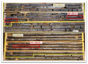 Two zones of typical reddish alteration and uranium mineralization intersected in ML-200.