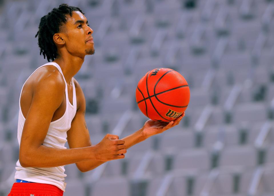 Ypsi Prep Academy junior forward Emoni Bates works on shooting after practice at Dickies Arena in Ft. Worth, Texas on Friday, Jan. 8, 2021.