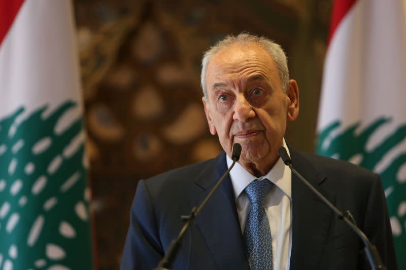 Lebanon's parliament speaker Nabih Berri holds news conference in Beirut