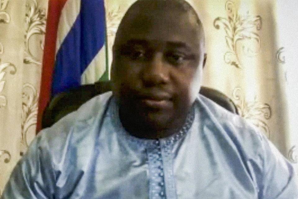 In this photo provided by the United Nations, Dawda A. Jallow, Attorney General and Minister of Justice of The Gambia, participates in the high-level virtual panel entitled "Participation, Human Rights and the Governance Challenge Ahead," Friday, Sept. 25, 2020, in New York. (Manuel Elias/UN Photo via AP)