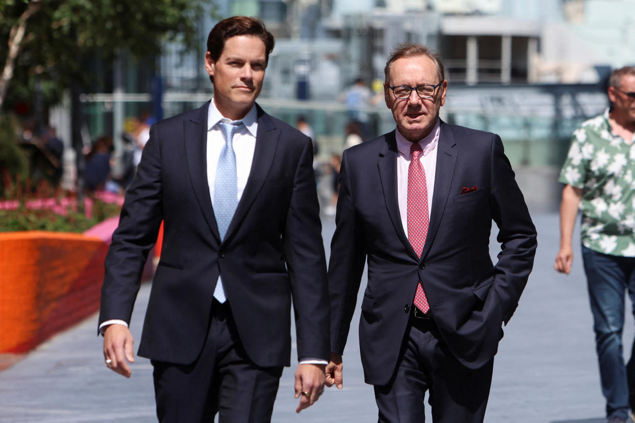 Actor Kevin Spacey walks outside Southwark Crown Court, as the jury consider their verdict over charges related to allegations of sex offences, in London, Britain, July 26, 2023. REUTERS/Susannah Ireland