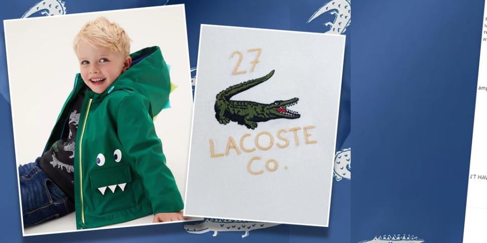 An M&S child’s jacket, left, and the Lacoste logo, right  (M&S/Lacoste)