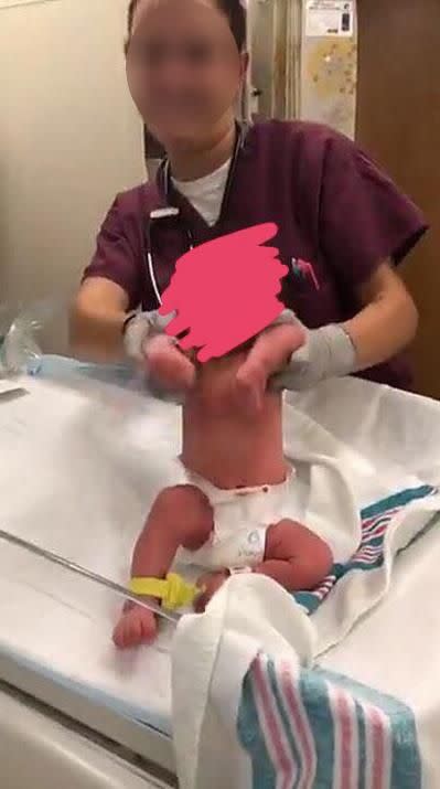 This hospital worker made a newborn baby dance to a 50-cent rap song. Source: Facebook / Denisa Shellito