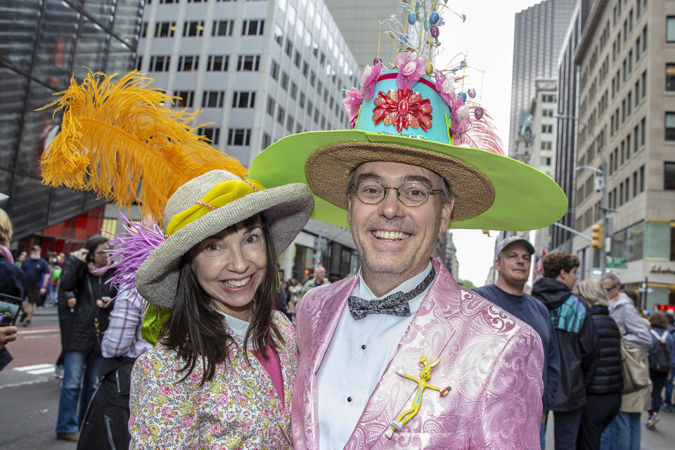 A costumed participant marches during the Easter Parade and Bonnet Festival, Sunday, April 21, 2019, in New York. (Photo: Gordon Donovan/Yahoo News) 
