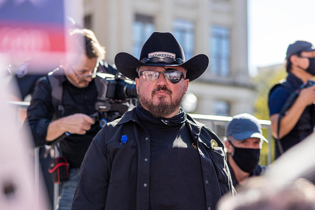 Stewart Rhodes  at the 'Stop the Steal' protest in Atlanta (Alex Kent / Shutterstock)