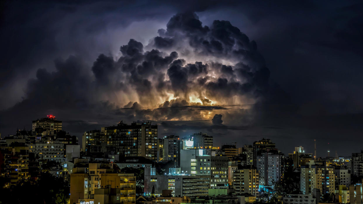 Rio Grande do Sul, Brazil. Supercell on the Moinhos de Vento neighborhood in the city of Porto Alegre.