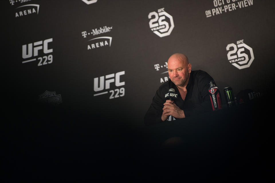 Dana White believes in second chances and showcasing accused violent offenders next to victims of domestic violence. (Getty)