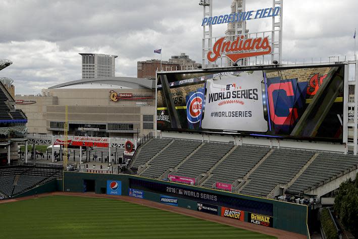 Progressive Field, home of the Cleveland Indians, is setup for the World Series. (AP)