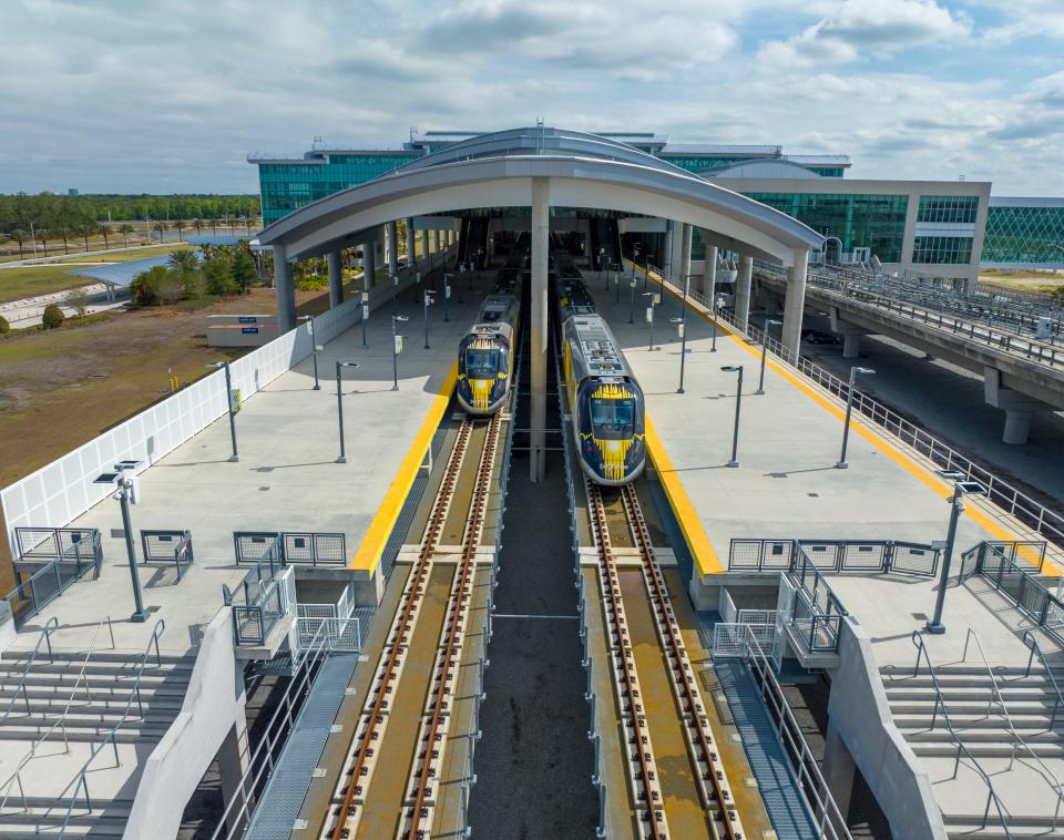 Brightline train station, Orlando International Airport, Florida.