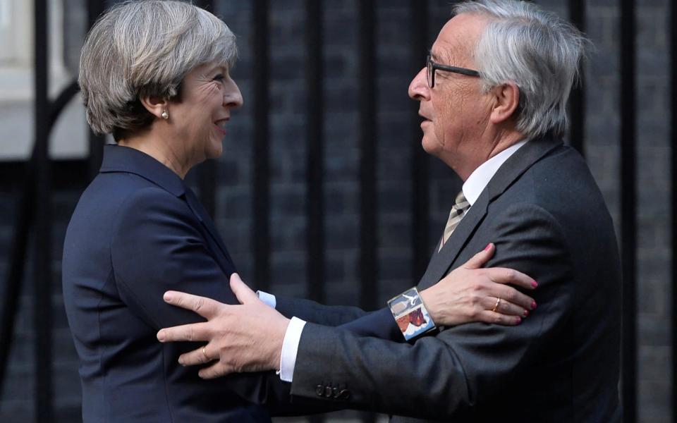 Theresa May greets Donald Tusk at Downing Street last week - Credit: HANNAH MCKAY/Reuters