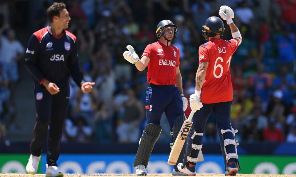 <span>Jos Buttler and Phil Salt fired <a class="link " href="https://sports.yahoo.com/soccer/teams/england-women/" data-i13n="sec:content-canvas;subsec:anchor_text;elm:context_link" data-ylk="slk:England;sec:content-canvas;subsec:anchor_text;elm:context_link;itc:0">England</a> past USA and into the last-four of the T20 World Cup.</span><span>Photograph: Philip Brown/Getty Images</span>