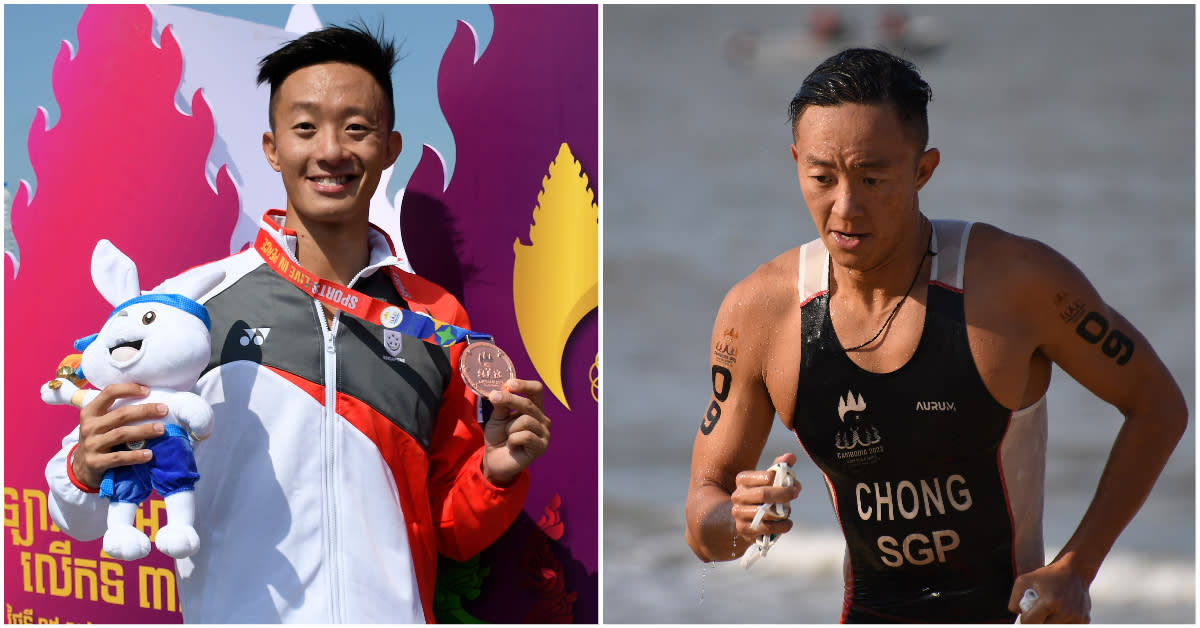 Triathlete Bryce Chong wins Singapore's first medal at the 2023 SEA Games in the men's individual aquathlon. (PHOTOS: Alfie Lee/SportSG)