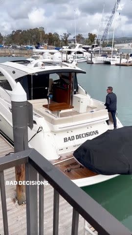 <p>Tarek El Moussa/Instagram</p> El Moussa named the boat Bad Decisions after his 2016 split from Christina Hall