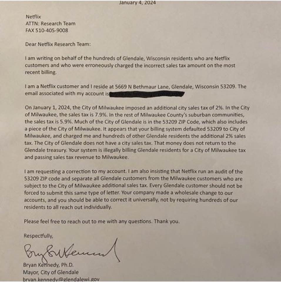 Glendale Mayor Bryan Kennedy sent a letter to Netflix, claiming the company had overcharged Glendale residents.