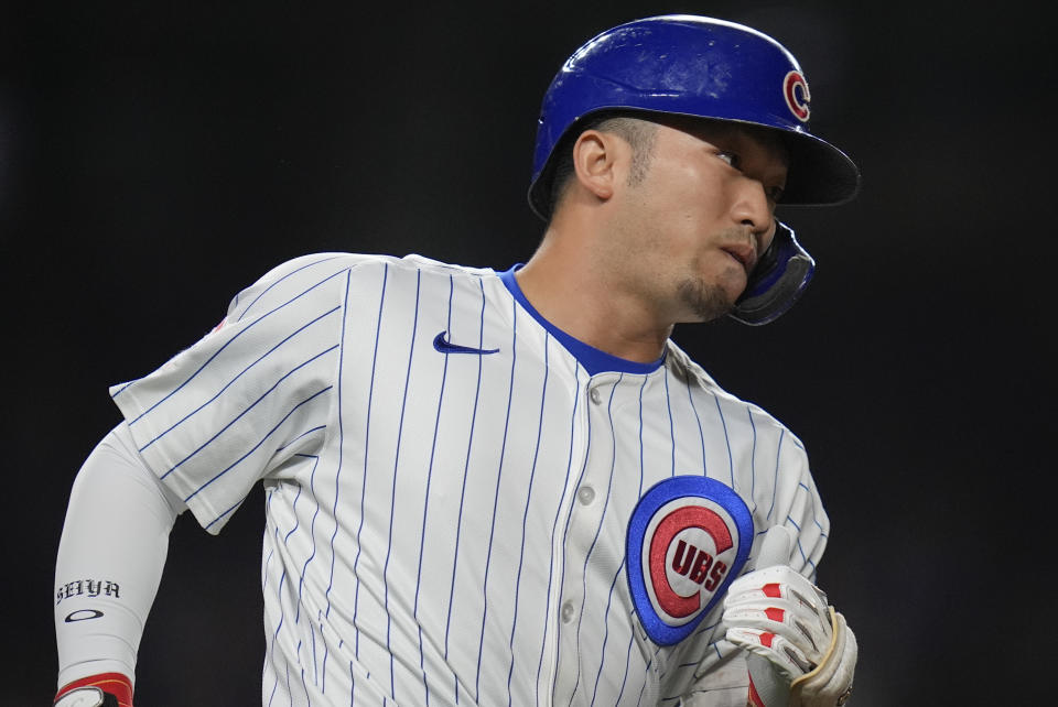 Chicago Cubs designated hitter Seiya Suzuki runs the bases on a two-run home run during the third inning of a baseball game against the Washington Nationals, Thursday, Sept. 19, 2024, in Chicago. (AP Photo/Erin Hooley)