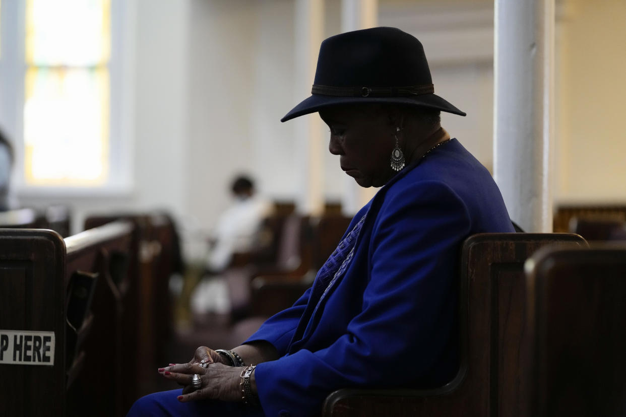 People worship during Sunday services at the Mount Olive Cathedral CME Church, as the death of Tyre Nichols, who died after being beaten by Memphis police officers, was brought up during services, in Memphis, Tenn., Sunday, Jan. 29, 2023. (AP Photo/Gerald Herbert)