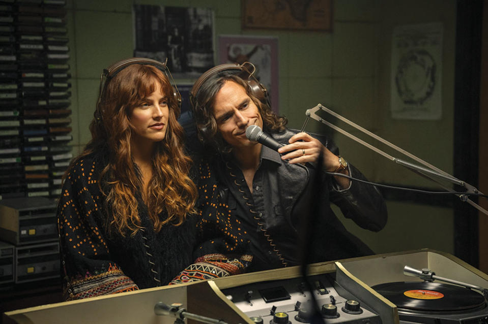 “I was expecting people to like the music — yet there’s something in me, in these modern days, that expects things to come and go,” says Riley Keough (left), with Sam Claflin