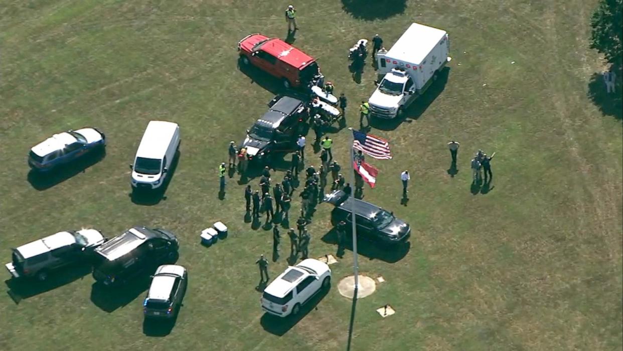 PHOTO: Police officers are seen outside Apalachee High School in Winder, Georgia on September 4, 2024. (WSB)