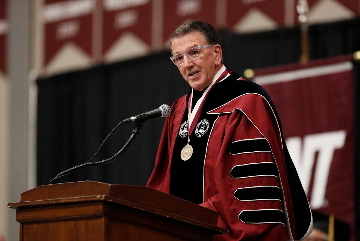 President Dr. Walter V. Wendler speaks to the graduates during the West Texas A&M University Commencement program Saturday, Dec. 9, 2023.