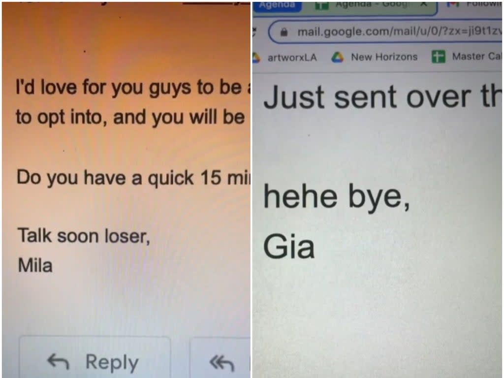 ‘hehe bye’ and talk soon loser’ are acceptable email sign-offs in some workplaces (TikTok/NightyEightLA/Foxandrobin)