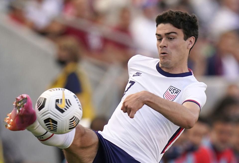 U.S. forward Gio Reyna controls the ball during a friendly against Costa Rica last year.